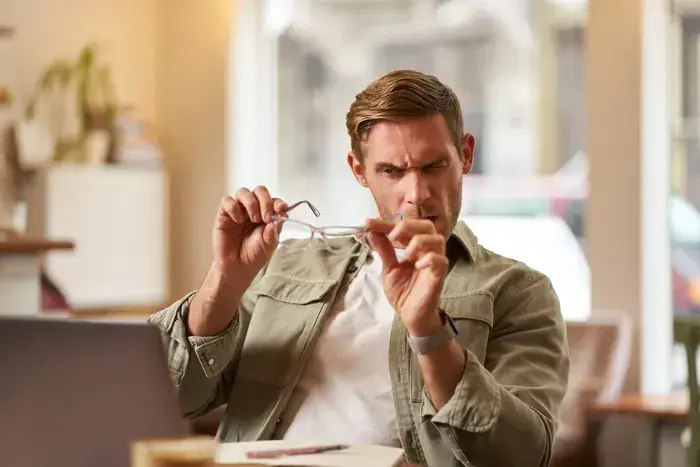 Man trying on glasses 